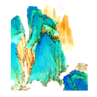 山水翠色国画水墨PNG