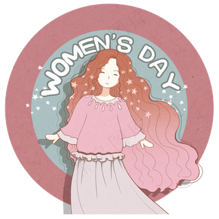 妇女节粉色小清新人物手绘免扣插,免抠元素