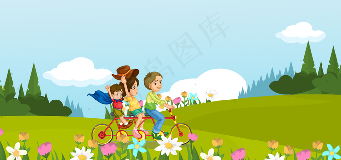 低碳新生活卡通扁平蓝色banner(1920*900px 	       )psd模版下载