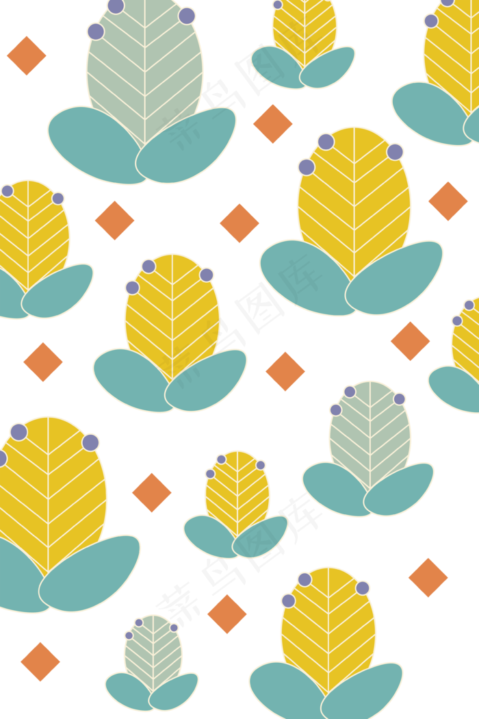 中国印花日式底纹清新植物几何,免抠元素