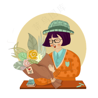 小清新卡通人物送花爱心花束