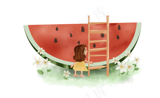 夏日夏季大暑小暑女孩和西瓜