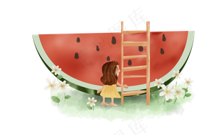 夏日夏季大暑小暑女孩和西瓜