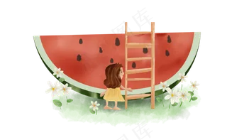 夏日夏季大暑小暑女孩和西瓜