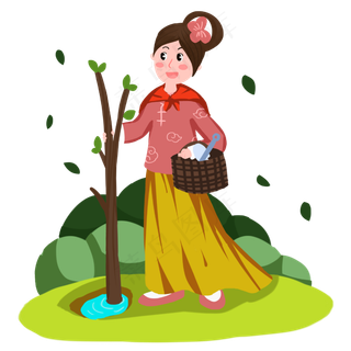 植树节古装女孩春天漂浮树叶手绘