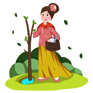 植树节古装女孩春天漂浮树叶手绘