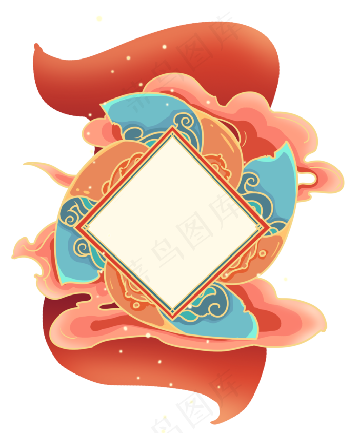 蓝色风筝彩云国潮边框