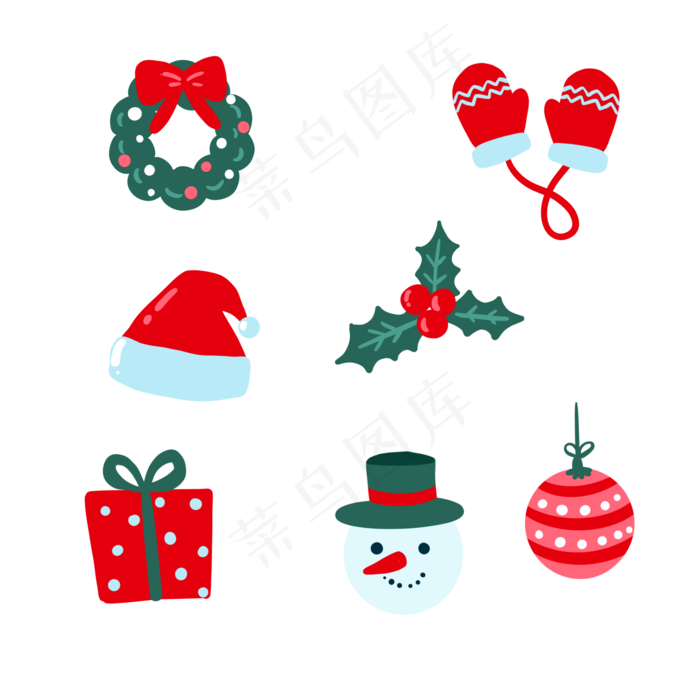 可爱扁平圣诞图标,免抠元素