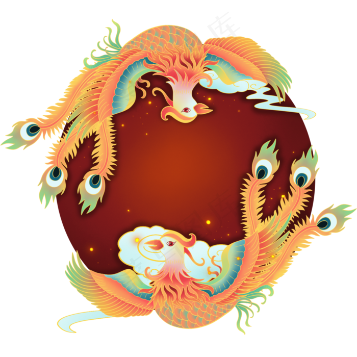 国潮彩色凤凰,免抠元素