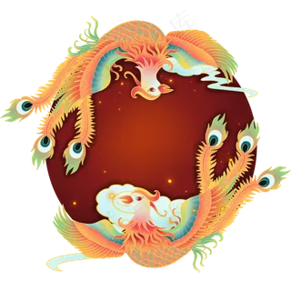 国潮彩色凤凰,免抠元素 国潮彩色凤凰,免抠元素