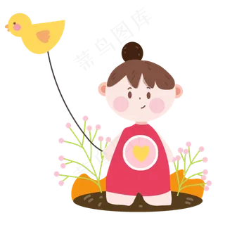 儿童节可爱手绘小黄鸭气球小女孩