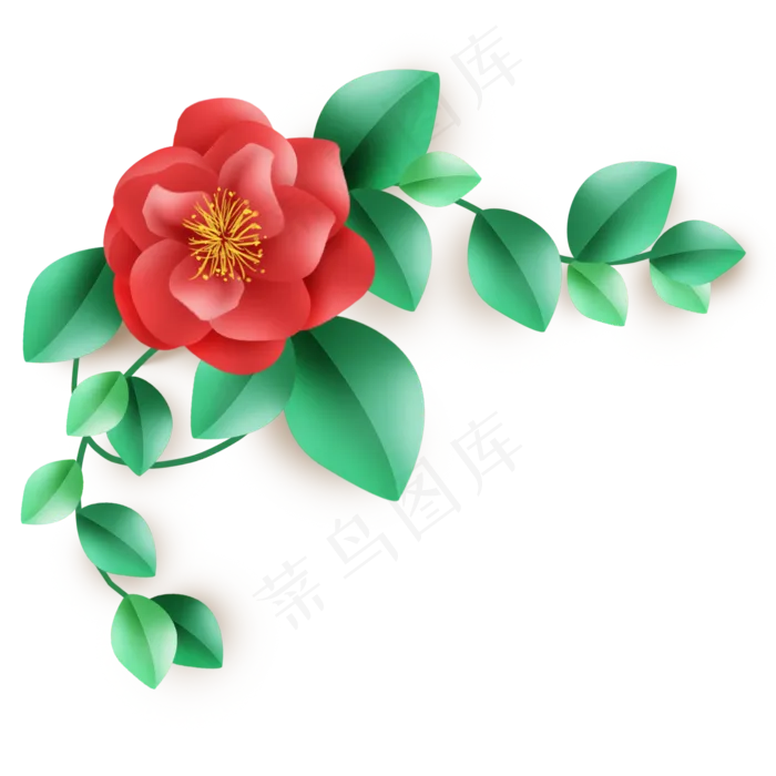 立体红玫瑰和叶子(2000X2000(DPI:299))psd模版下载
