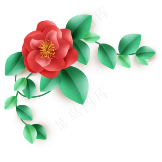 立体红玫瑰和叶子