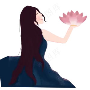 捧着荷花的漂亮美女免抠图