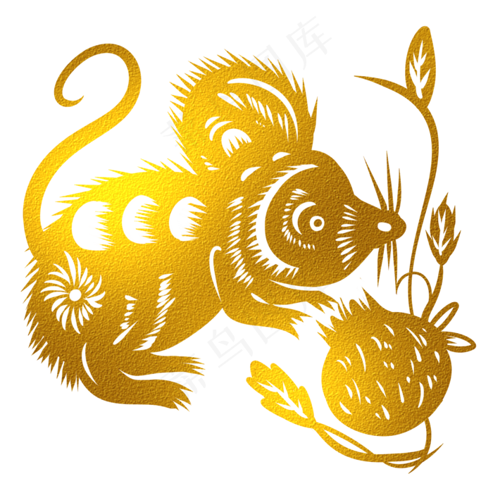 烫金老鼠剪纸,免抠元素(2150X2150(DPI:299))psd模版下载