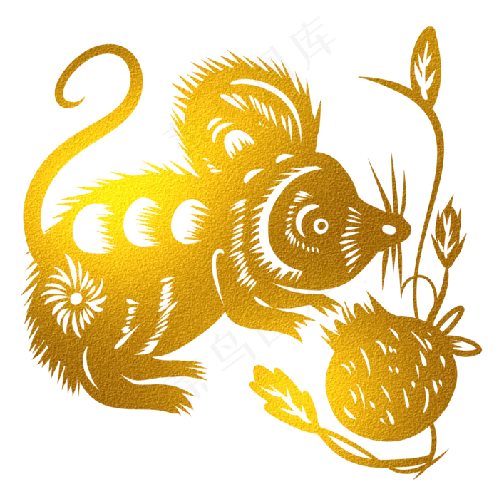 烫金老鼠剪纸,免抠元素(2150X2150(DPI:299))psd模版下载