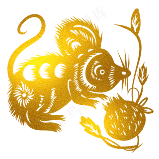 烫金老鼠剪纸,免抠元素