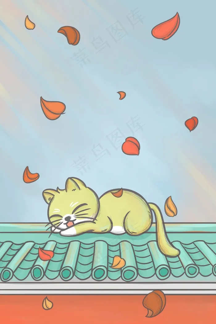 24节气—秋分（入睡的猫咪）(3545X5315(DPI:300))psd模版下载