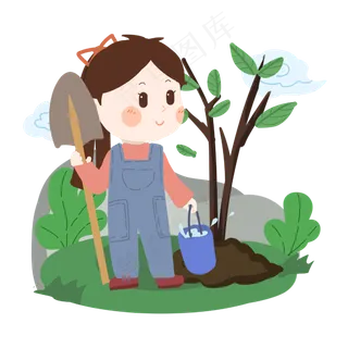 植树节卡通女生提水PNG素材