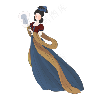 仕女图古风手拿扇子的女孩素材