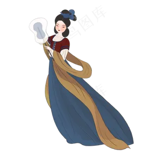 仕女图古风手拿扇子的女孩素材