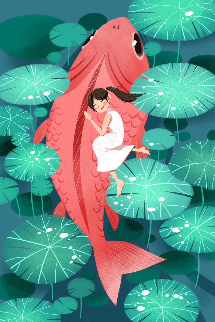 绿色系卡通手绘风小暑夏日配图