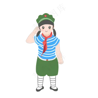 七一建党节小女孩穿军装敬礼手绘