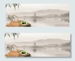 清明节水墨中国风传统食品水墨牛banner