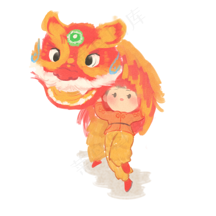2019农历新年跨年平涂插画舞狮子,免抠元素