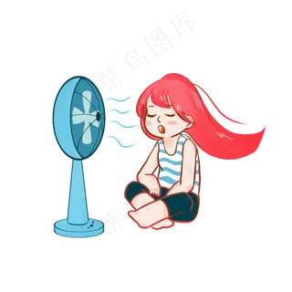 二十四节气大暑吹风扇少女清凉