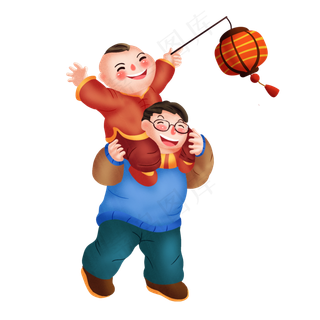 手绘元宵灯会png图,免抠元素