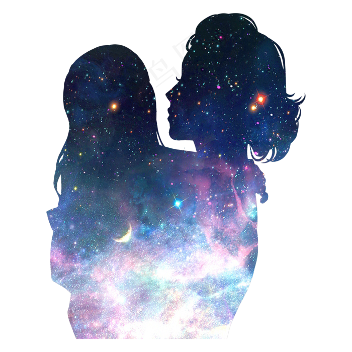 母亲节妈妈女儿剪影