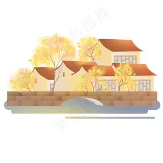 金秋中国南方水乡,免抠元素