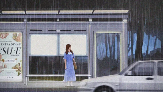 谷雨雨水风景车少女出行车站 谷雨雨水风景车少女出行车站