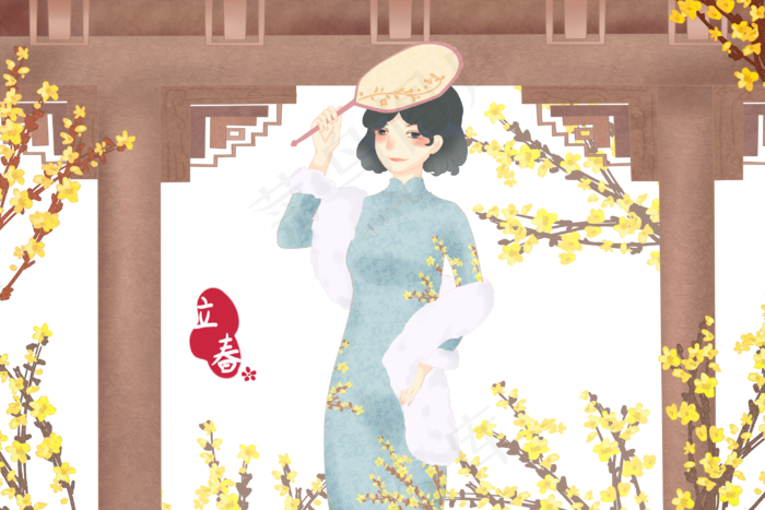 春天立春古风女孩(3000X2000(DPI:300))psd模版下载