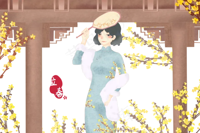春天立春古风女孩(3000X2000(DPI:300))psd模版下载
