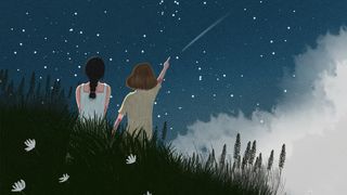 夏日夜晚毕业季女孩与流星意境配图