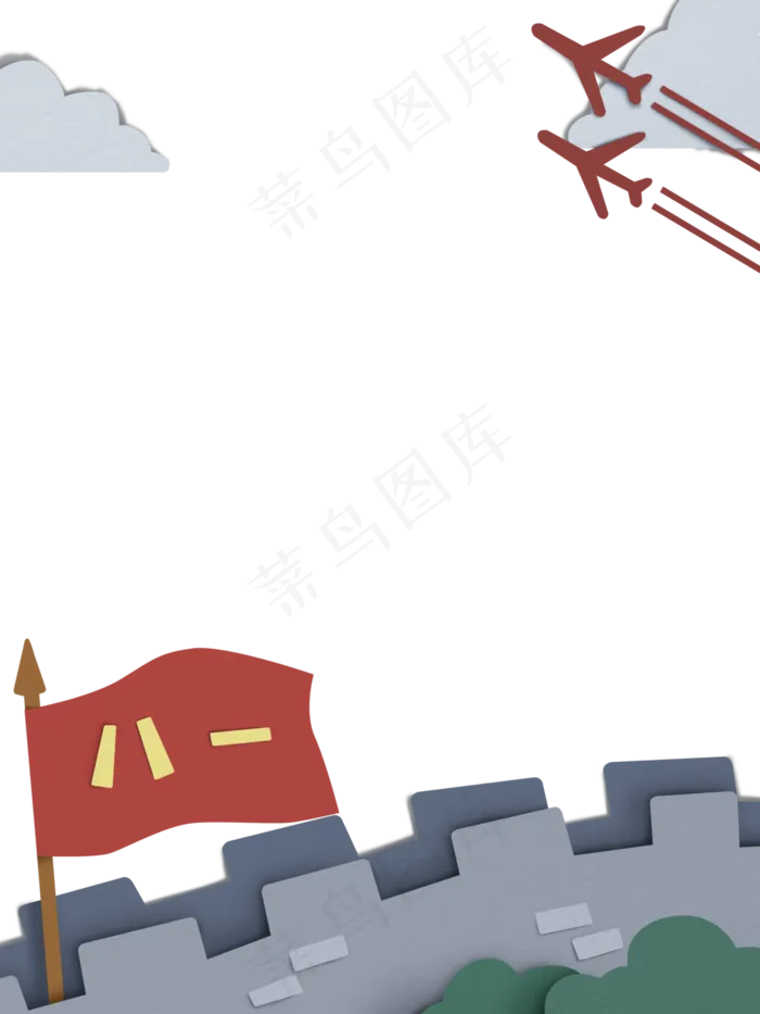 剪纸风格八一建军节边框(3000X4000(DPI:300))psd模版下载