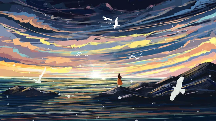 夏日夜晚大海边大海浪治愈系(2880*1620px 300 dpi )