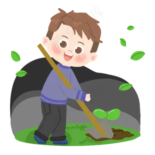 植树节卡通男生铲土PNG素材