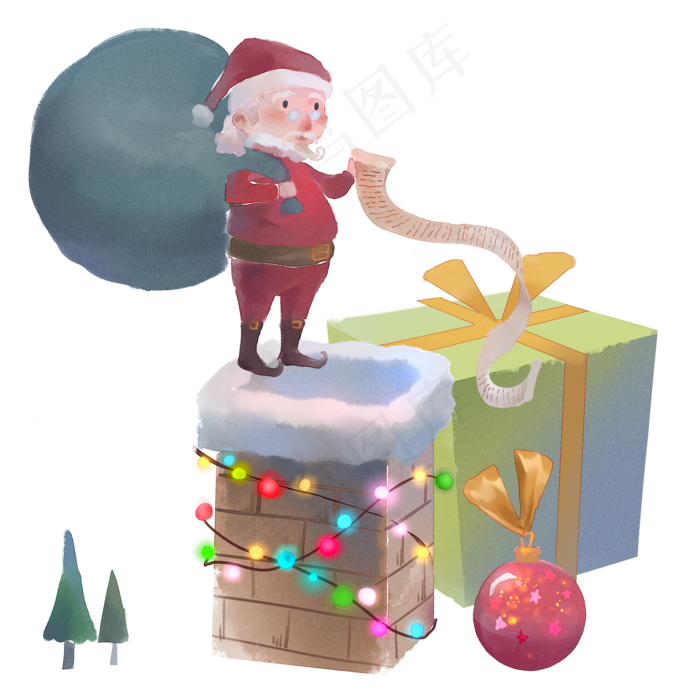 站在烟囱上的圣诞老人发礼物,免抠元素
