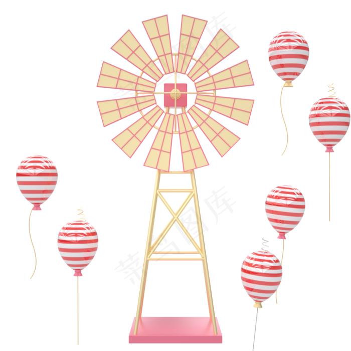 C4D粉嫩卡通小风车立体气球