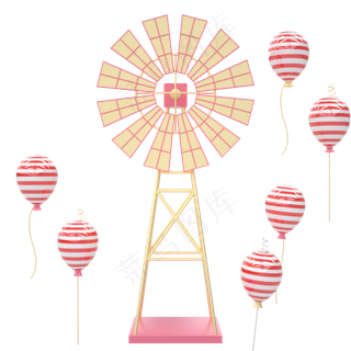 C4D粉嫩卡通小风车立体气球