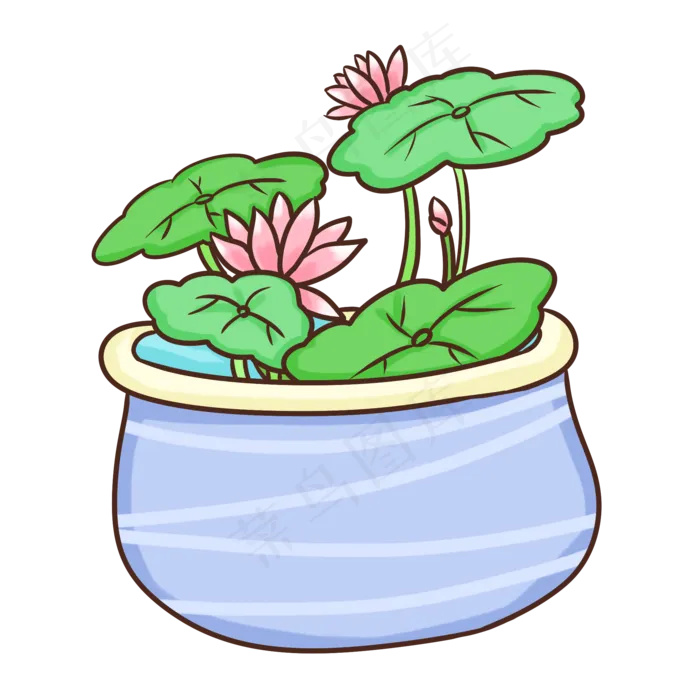 手绘荷花水缸PNG免抠图(2000X2000(DPI:300))psd模版下载