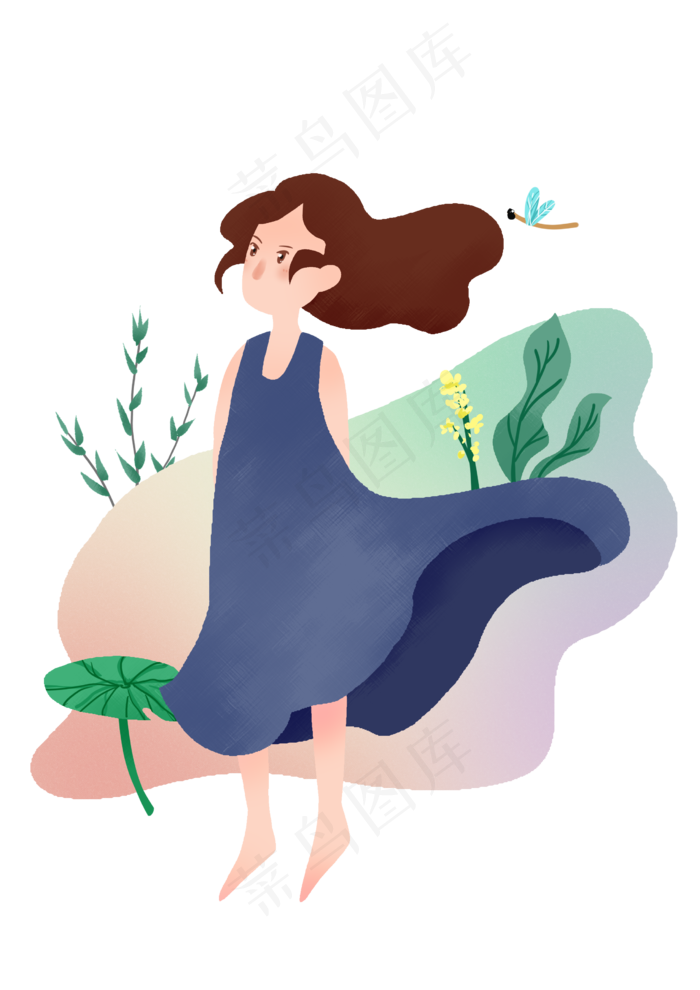 立夏女孩和蜻蜓插画