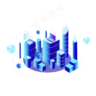 2.5D蓝色互联网技术场景说明,免抠元素