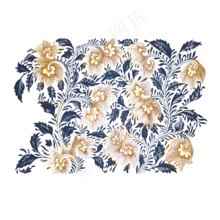 中国素雅青花瓷装饰花纹着色朱红,免抠元素