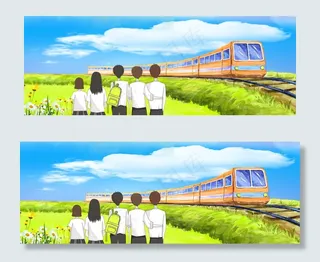 春天学生坐火车旅游