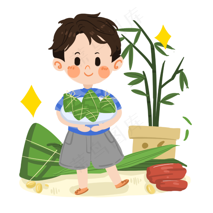 卡通男孩习俗包粽子PNG素材