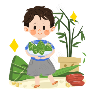 卡通男孩习俗包粽子PNG素材